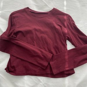 Maroon Cropped Long Sleeve T-shirt
